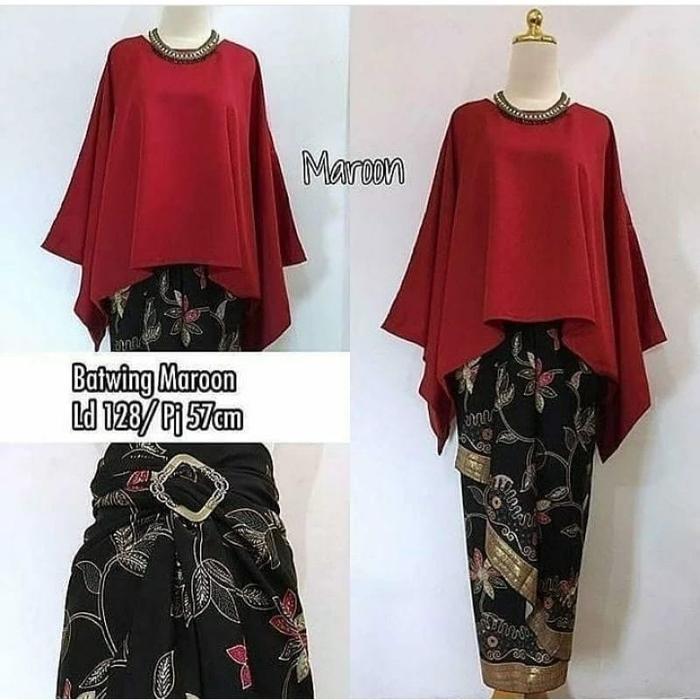 Baju Satin Polos Model Kelelawar Kebaya Modern Batwing Atasan Kebaya Wisuda Kondangan Jumbo Pakaian 