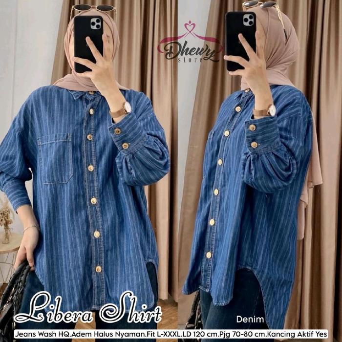 Liberal Shirt Blouse Kemeja Wanita Bahan Jeans Wash HQ LD 110 cm Jumbo