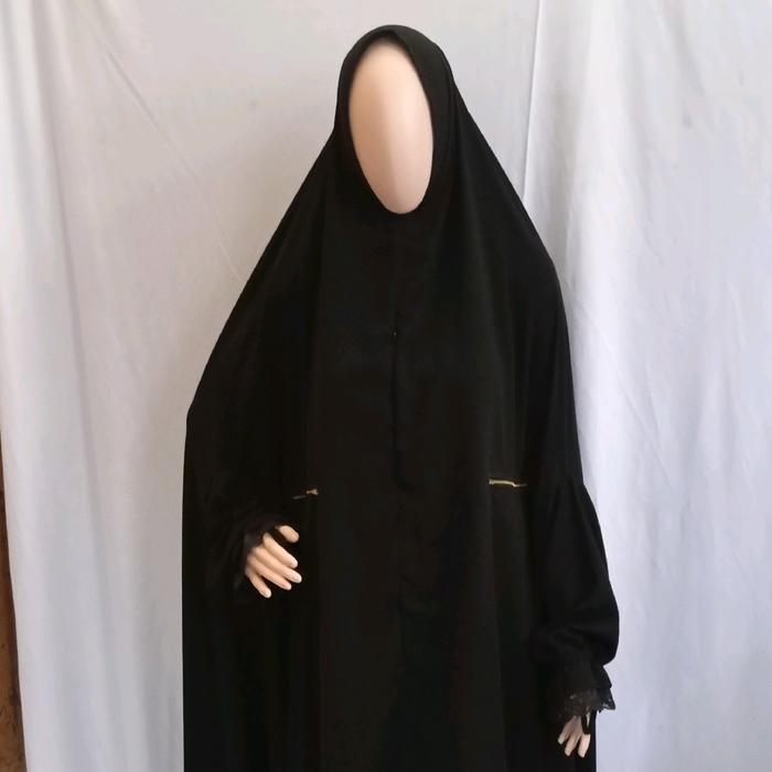 Long khimar renda/jilbab lengan jetblack