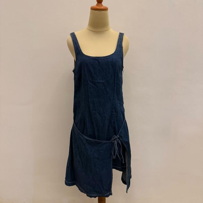 PRELOVED DKNY Jeans Dark Blue Denim Sleeveless Basic Mini Dress Fashion Wanita