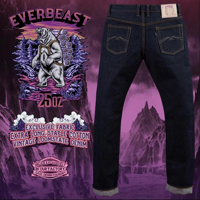 Everbeast Celana Sage Denim 25oz Unsanforized Deep Indigo Jeans Pria Slim Cut Ukuran 27 Nyaman & Sty