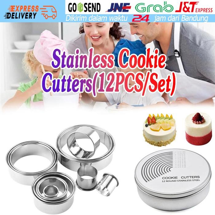 Isi 12pcs Ring Cutter Set Bulat Stainless Cookies Cutter Cetakan Kue Fondant Mousse Biskuit Molding