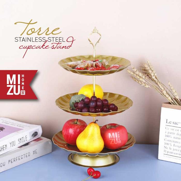 TORRE Stainless Steel Cupcake Stand Dessert Snack Tower Menara Kue Piring Susun Dekorasi Pesta