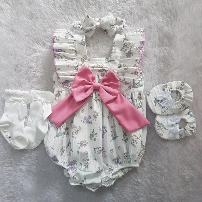 Baju Bayi Newborn Sakura Ribbon Set 0-7 Bulan - Pakaian Bayi Perempuan Lucu dan Nyaman