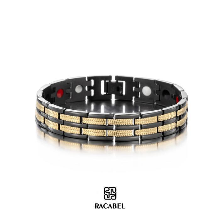 STOK TERBATAS Racabel Funis Hitam Emas - Gelang Batu Magnet Obat untuk Kesehatan Wanita dan Pria