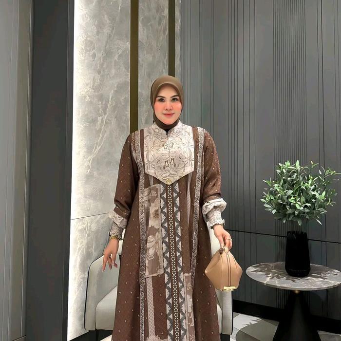 Mahara Series Setelan Voal Dress Printing Wanita Muslim Baju Gamis