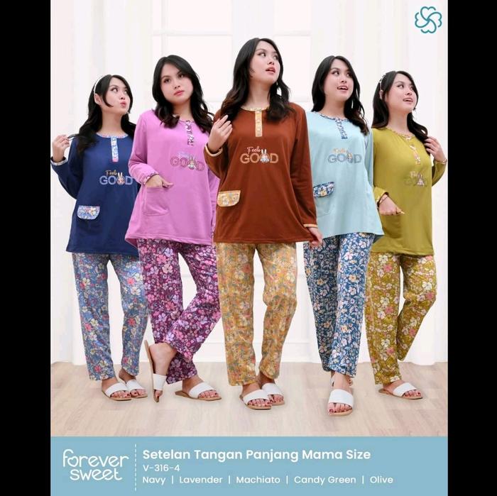 Setelan Forever Sweet Ukuran Mama Size PP / Panjang Panjang - Fashion Dewasa Piyama Wanita kode V-31