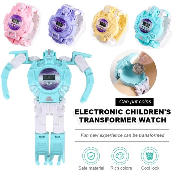 Jam Tangan Anak Robot Transformers Watch Digital Display Mainan Robot Rotate