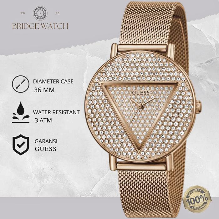 Jam Tangan Guess Wanita GW0477L3 Iconic Glitz Dial Rosegold Stainless Steel Strap Rantai Mewah Elega