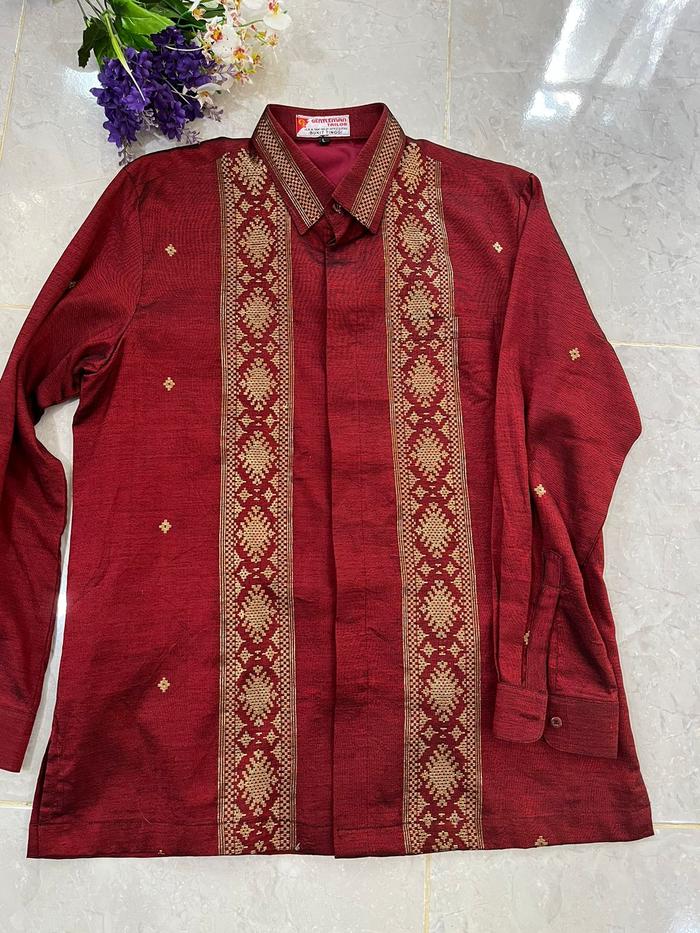 Kemeja Lengan Panjang Tenun Songket Silungkang Marron Pria Dewasa