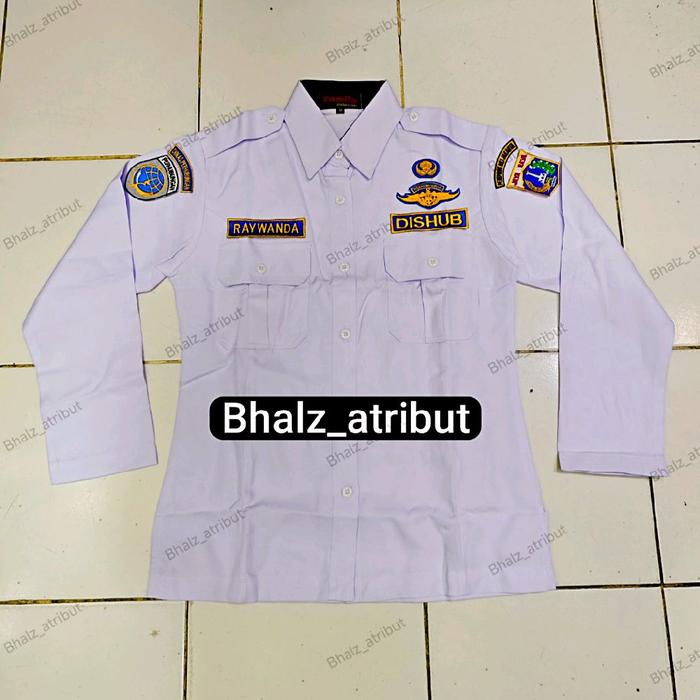 SERAGAM DISHUB WANITA KERAH BERDIRI / BAJU PUTIH DISHUB CEWEK / KEMEJA DISHUB WANITA PANJANG