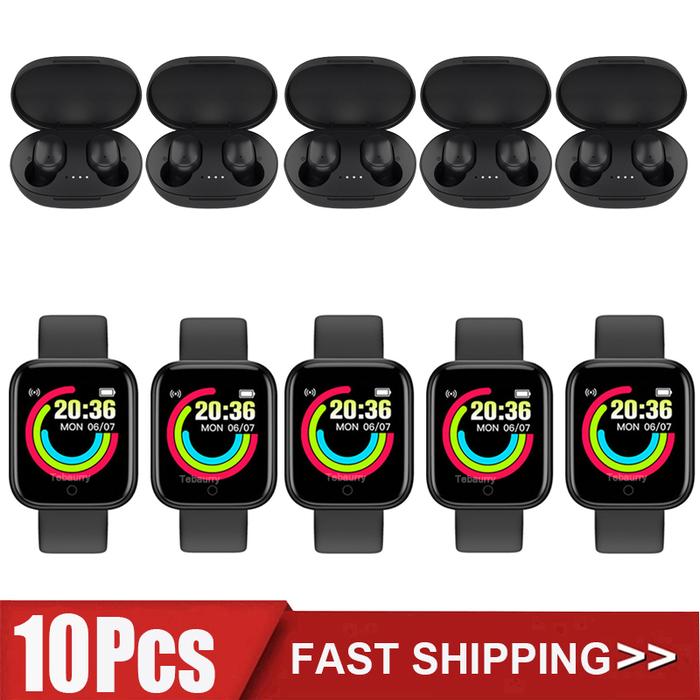 10Pcs Smartwatch D20 + A6s TWS Y68 Smart Watch Men Women Fitness