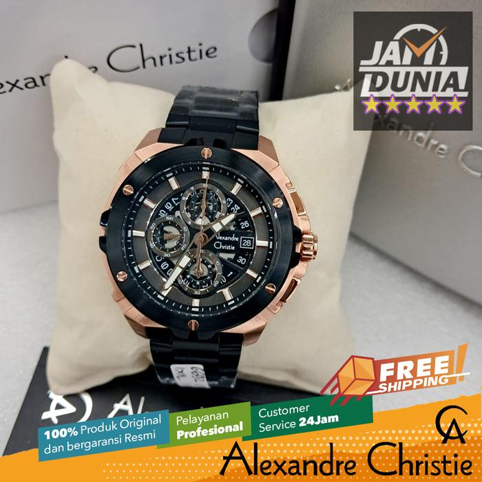 JAM TANGAN PRIA ALEXANDRE CHRISTIE CHRONOGRAPH PRIA ORIGINAL BLACK ROSE GOLD 6692 AC 6692 AC6692 ACF