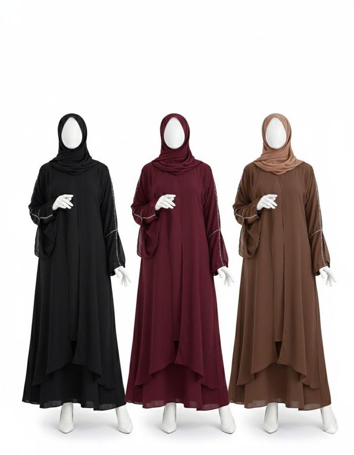 QYS - Abaya Dubai Set Inner dan Belt Series Raya 2026 3in1 - Bahan dan Payet Premium Dewasa Mewah Mu