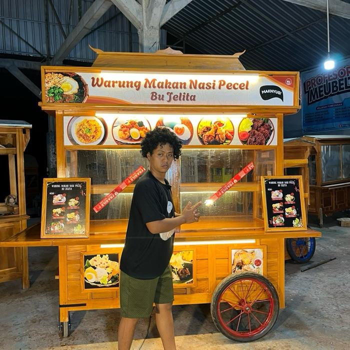 gerobak lalapan model joglo kekinian cocok untuk jualan pecel lele ayam goreng