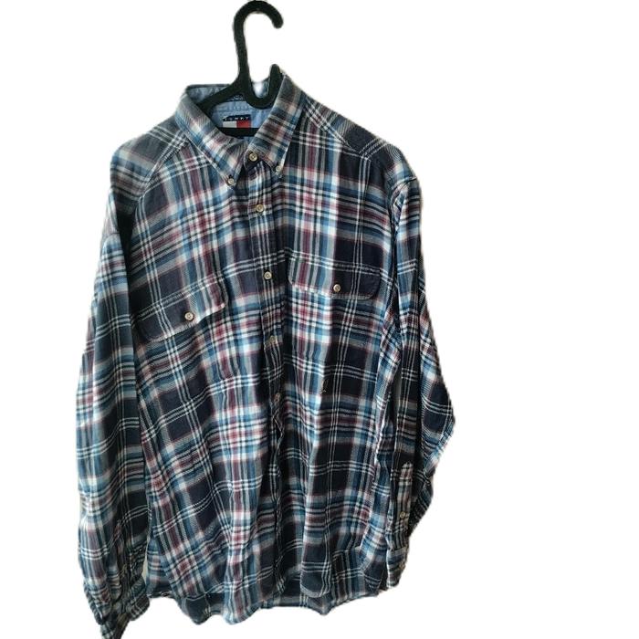 Kemeja Vintage Flanel Vetarano Tommy Hilfiger Original Katun Casual Kotak Wanita Pria Oversize Panja