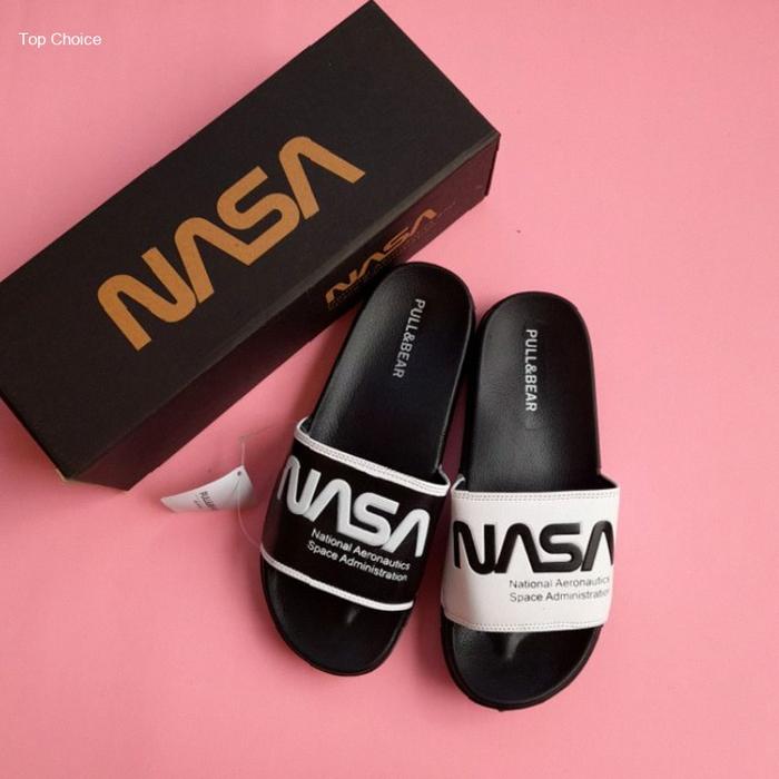 COD! Sandal NASA x PULL & BEAR Hitam Putih UNISEX | Kekinian