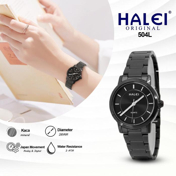 HALEI 504L Original Jam Tangan Wanita – Stainless Steel, Anti Air, Japan Movement, Bergaransi