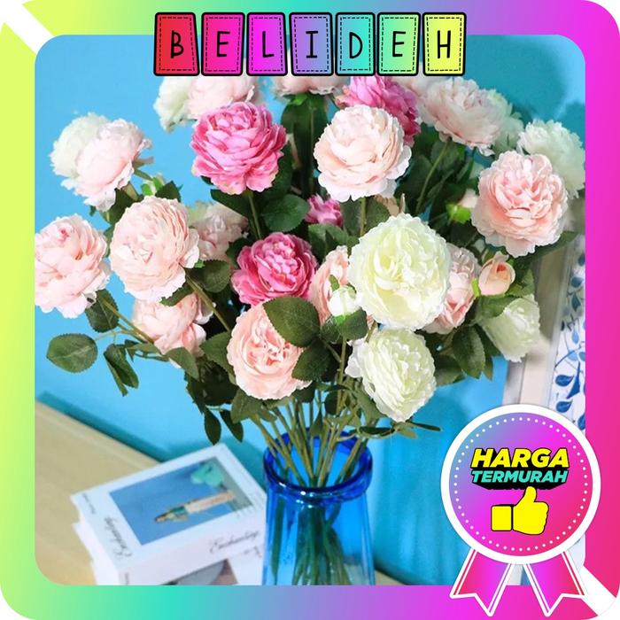 ☛BELIDEH☚  Tanaman Hias Plastik Artificial Tangkai Bunga Peony Artifisial Mawar Edelweis Kering Mura