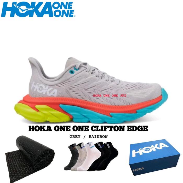 Sepatu Hoka One Clifton Edge Grey/Rainbow