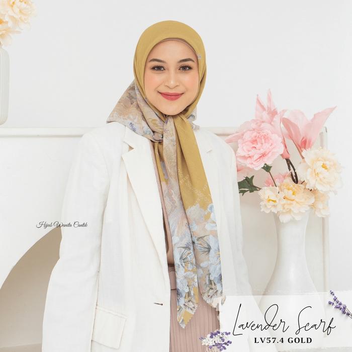 New Hijabwanitacantik - Segiempat Lavender Scarf - LV57.4 Gold | Hijab Segi Empat Motif Jilbab Voal 