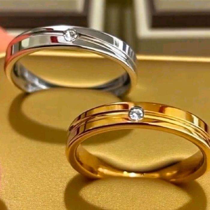 Cincin titanium Wanita list miring ogold segi anti luntur