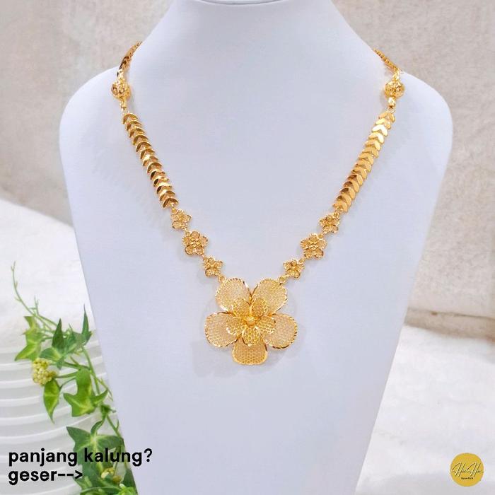(Beli 2 Bonus 1 Random)Kalung Dubai Koye Model Bunga Asoka Warna 24k Kualitas Premium|Anti Karat