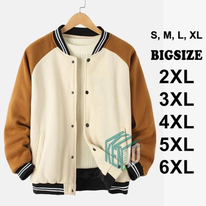 ￼Jaket Baseball Big Size ( S - 6XL ) Jacket Varsity Kancing Bomber POLOS Oversized XXL XXXL 4XL 5XL 
