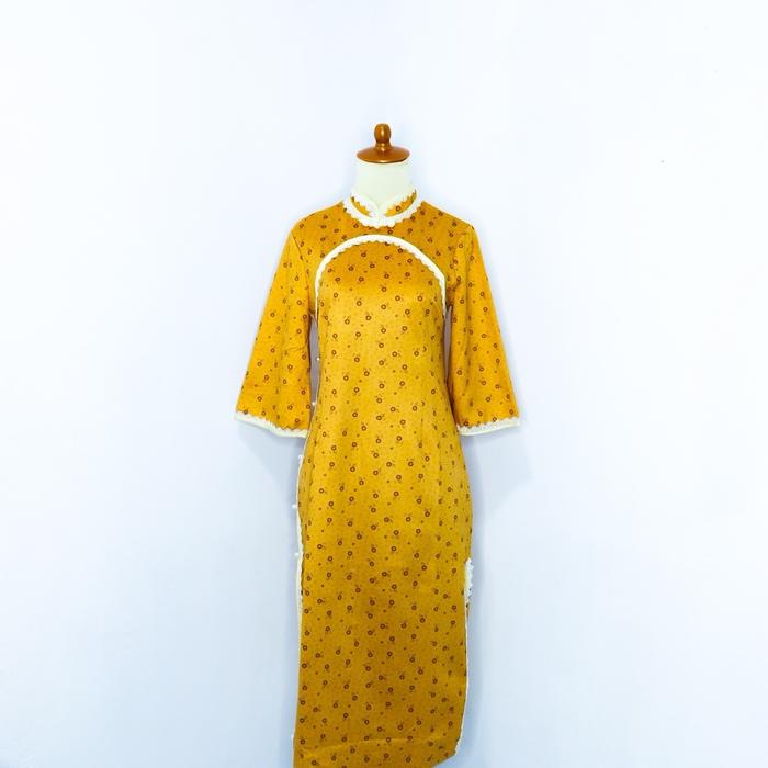 19 - Dress Cheongsam Kuning Qipao Brokat / Dress Import / Dress Cina / Dress Sangjit / Dress China /