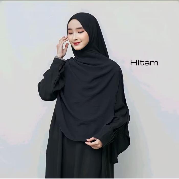 Hijab Jilbab Pashmina Oval Jumbo Curve Crinkle/Pasmina Malaysia Warna Hitam