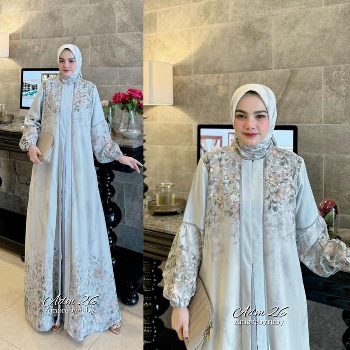 New Adm 26 Dress Amore By Ruby Gamis Motif Bunga Bahan Ceruti Mewah Busui Friendly All Size Jumbo Le