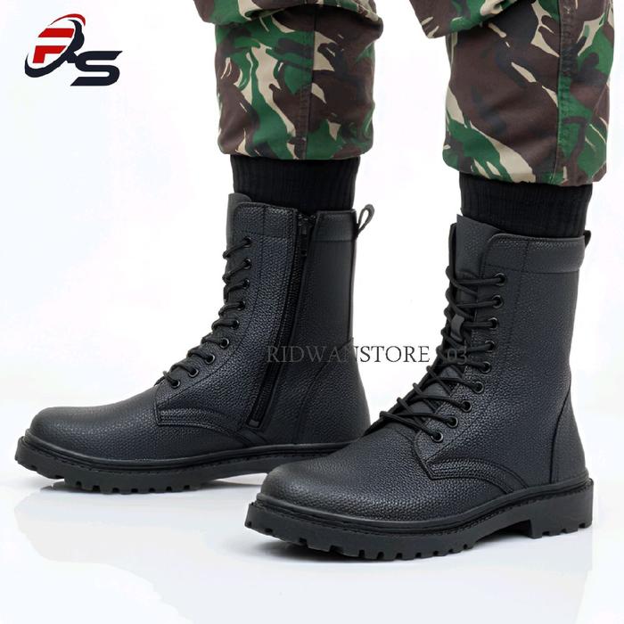 Sepatu Pdl Kulit Jeruk Tali Resleting Jatah Tni Ad Security Satlinmas Hansip Dinas Kerja Lapangan - 