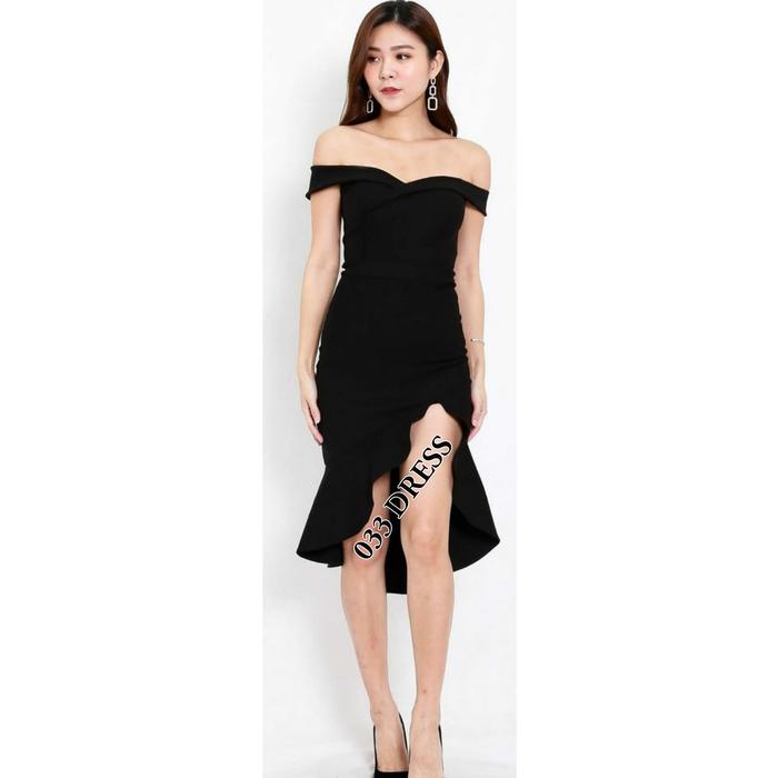 033 Dress Pesta Casual Midi Petite Dress - Gaun Kondangan Offshoulder Sabrina Party Clubbing Baju Se