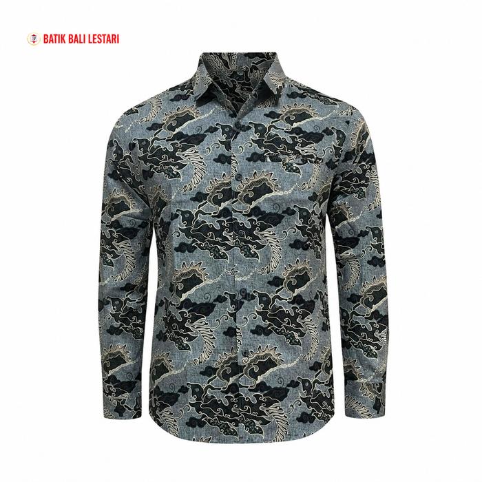 Batik Bali Lestari Kemeja Pria Slimfit Katun Biru Denim ( SL01 )