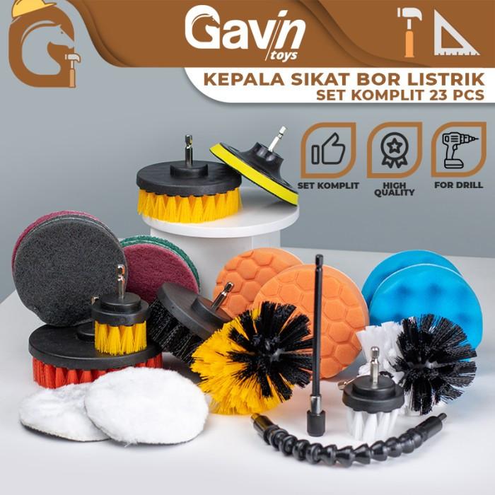 Alat Poles Mobil Set Isi 23 PCS Paket Kepala Sikat Bor Multifungsi - Set Poles 22 pcs dan Sikat Kepa