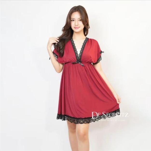 COD Baju Gaun Tidur Lingerie Wanita Korea Sexy Dress Satin Mini Deep Dewasa Piyama Kimono Pendek Das