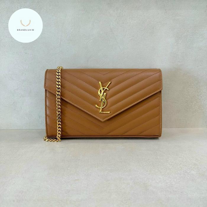 YSL WOC WALLET ON CHAIN 22 CM  DARK NATURAL / CARAMEL & GREY