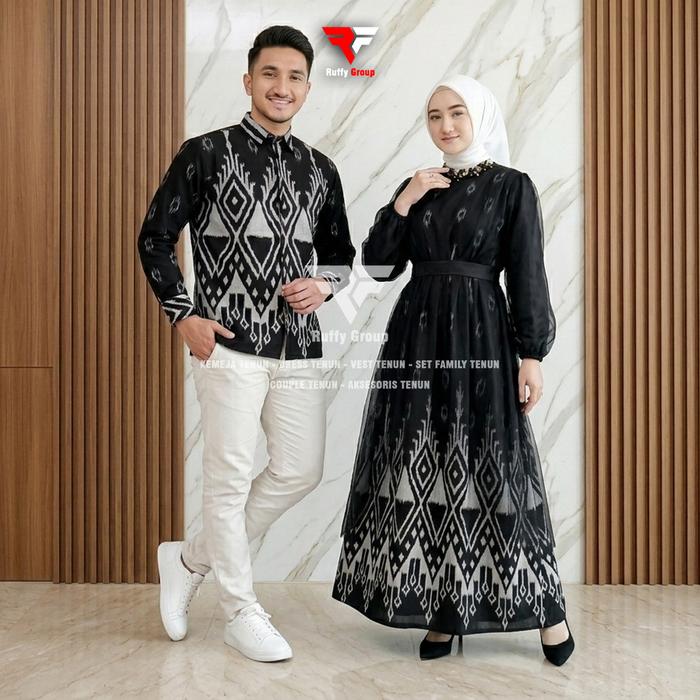 WM COLLECTIONS - Gamis Mariposa Series Owl Hitam Baju Tenun Couple Pasangan Kondangan Wisuda Prewedd