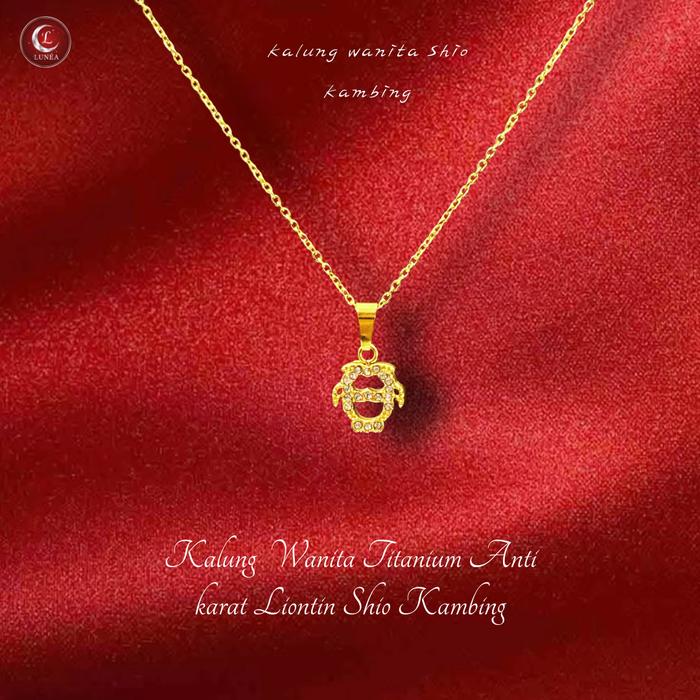 Kalung Wanita Titanium Anti Karat Silver Liontin Shio Kambing Lapis Perak Permata Zirconia Kristal E