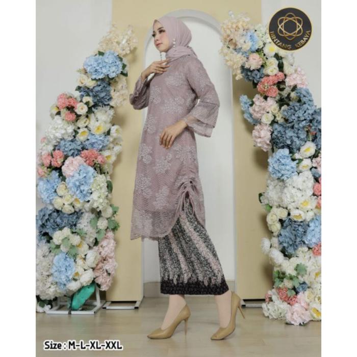 ( COD ) Kebaya Tunik Serut Brukat Full Bordir 100% realpict mewah / Tunik serut renda brukat balon m