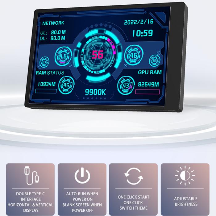 3.5 Inci IPS Dual USB Type-c Layar Sekunder Monitor Komputer CPU RAM
