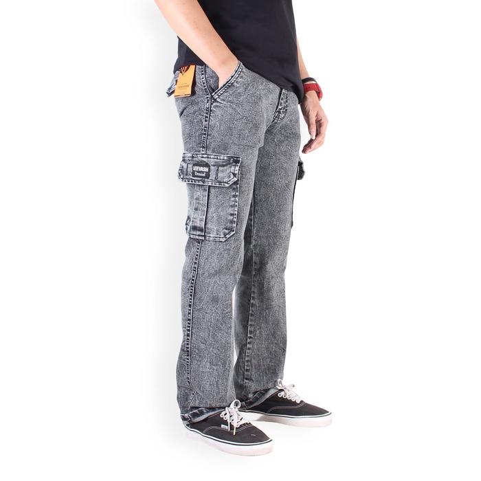 CELANA PANJANG JEANS DENIM CARGO REGULER STANDAR PRIA DEWASA KASUAL -  CELANA WASHING SLIMFIT CARGOO