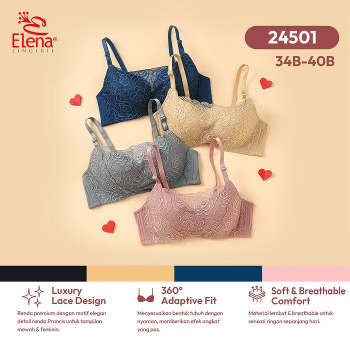 Elena Bra Kemben Brokat Cup B – Kawat Busa Tipis Tali Lepas Pasang Kait 3 Anti Selip E 24501