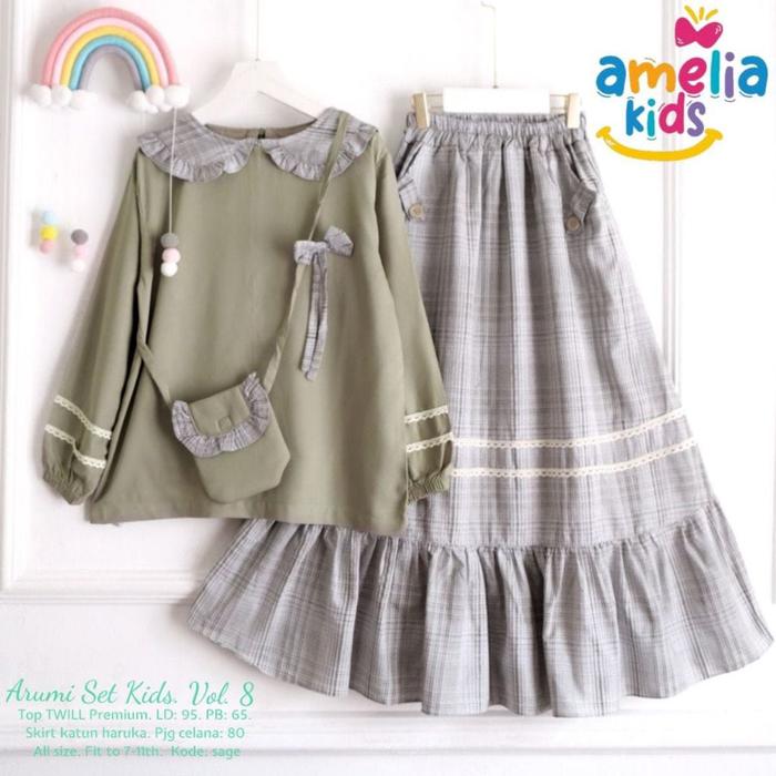 Nastya Set Kids Setelan Baju Anak Perempuan Usia 7-11 Tahun OneSet Anak Blouse Katun Rayon Motif Bun