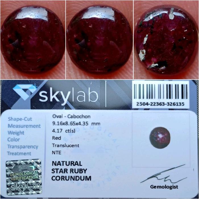 Natural Star Ruby Corundum NTE RED 4.17 Carats Memo SKYLAB