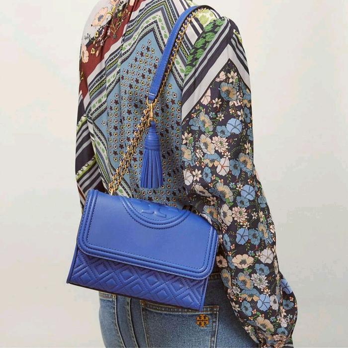 TB Fleming Small Convertible Shoulder Bag nautical blue Selempang Wanita