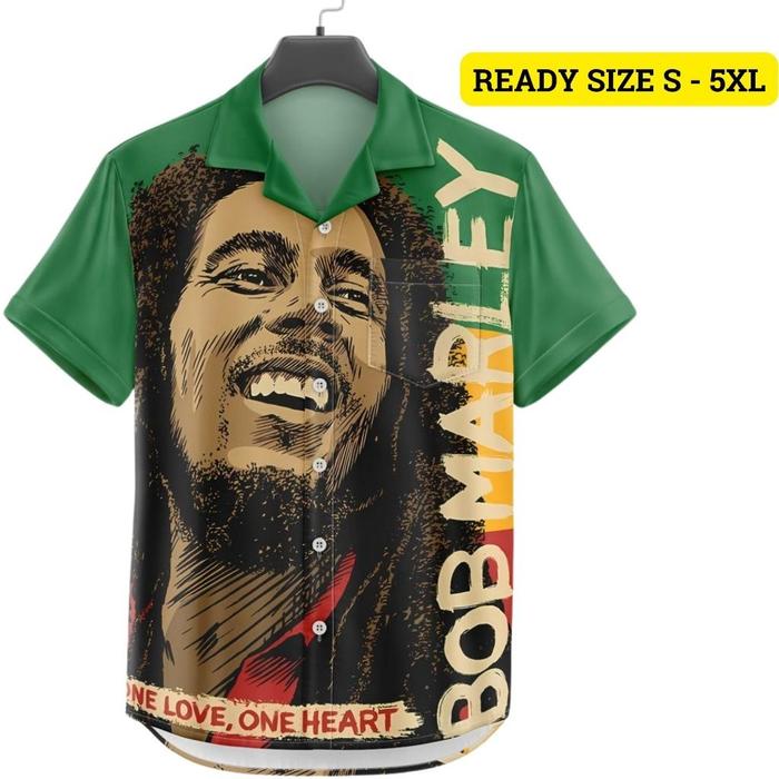 Dowear Baju Shirt Kemeja Motif Pria Wanita Unik Bermotif Kekinian Oversize Jumbo BOB MARLEY 013