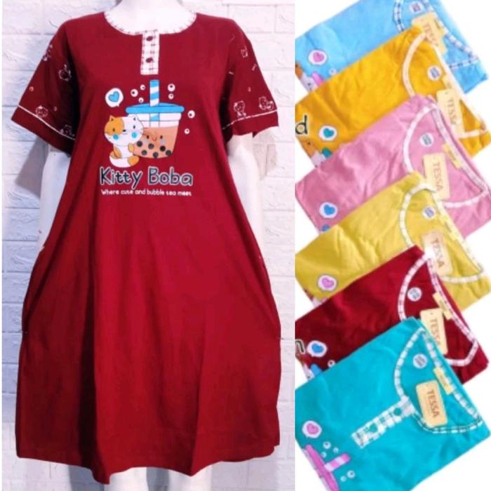TESSA - Daster wanita kaos tebal / Daster Tessa / Daster Fit to L-XL / Daster Bordir tebal