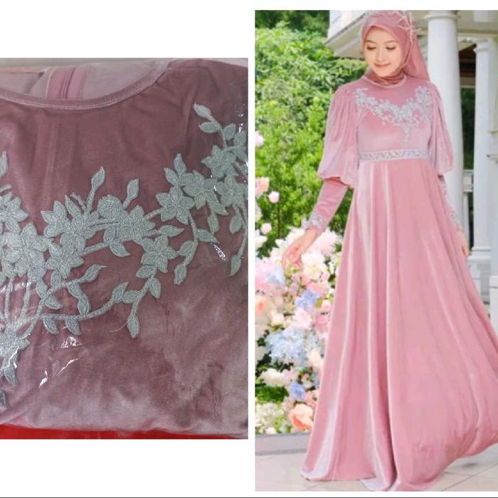 Gamis Original By Ounad Outfit Muslim Wanita Dewasa Syari Lebaran Maxi Mewah Kondangan - Dress, Rema
