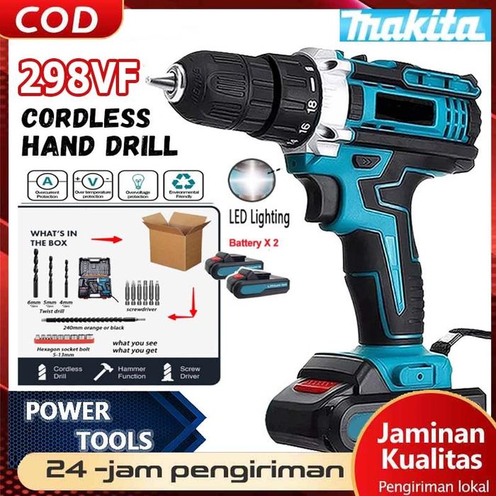 【COD】198VF/298VF Speed Bor Listrik Mesin Cordless Drill Battery Impact Drill Cordless Bor Baterai Ta